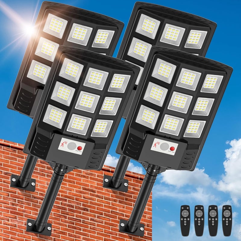 Vipzon Solar Lights Outdoor,IP66 Waterproof Solar Street Lights Outdoor,6500K LED Dusk to Dawn Security Flood light with Motion Sensor and Remote Control for Yard,Parking Lot, Courtyards,Garages 4-Pack - Image 1